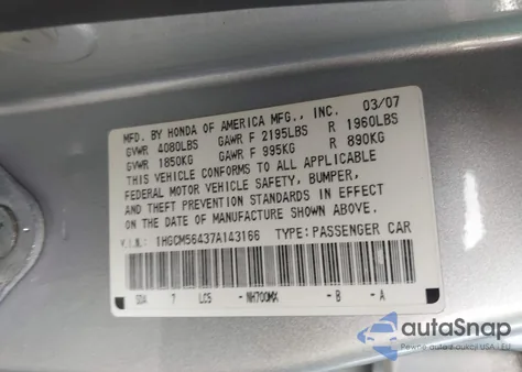 2007 Honda Accord 2.4 Lx z USA, uszkodzony, nr VIN 1HGCM56437A143166